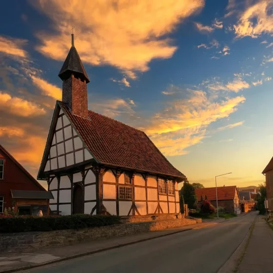 Außenansicht bei Sonnenuntergang